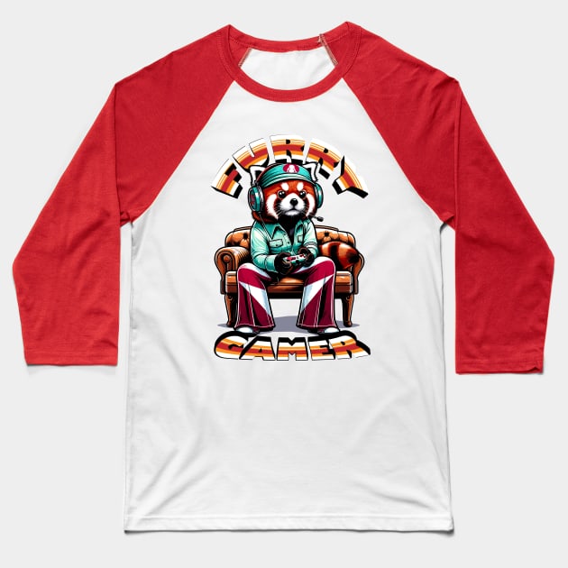 Red Panda gamer - Retro Gaming Bliss Baseball T-Shirt by TimeWarpWildlife